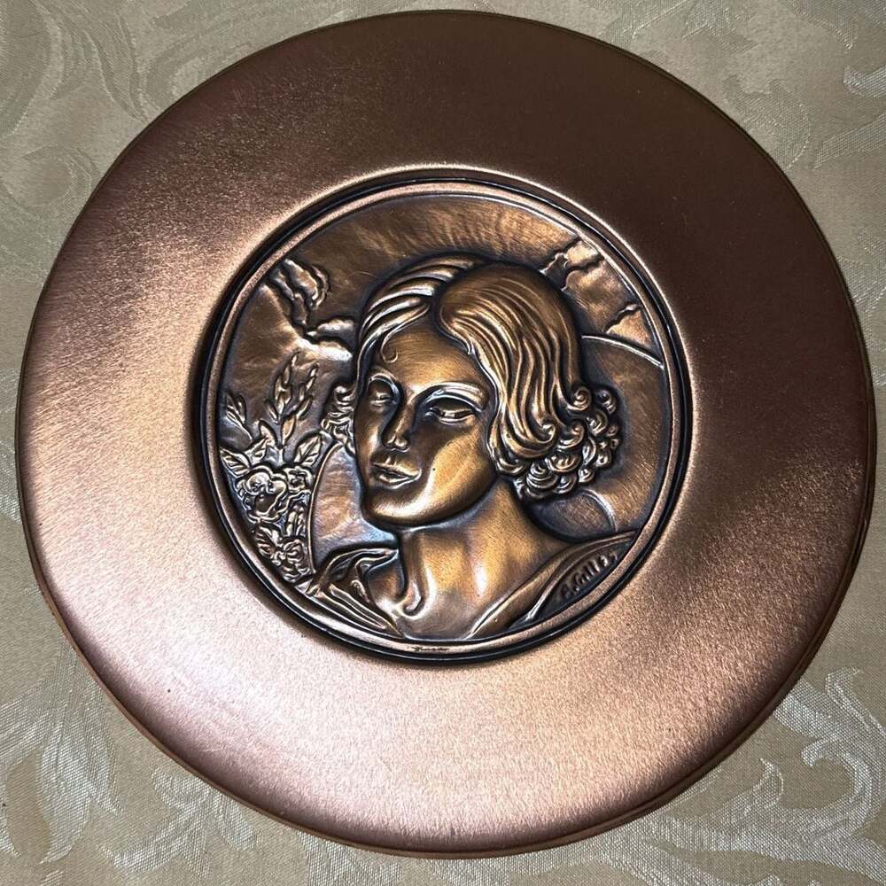 Vintage Repousse Copper Portrait Relief Wall Plaques, Signed by Albert Gilles‎